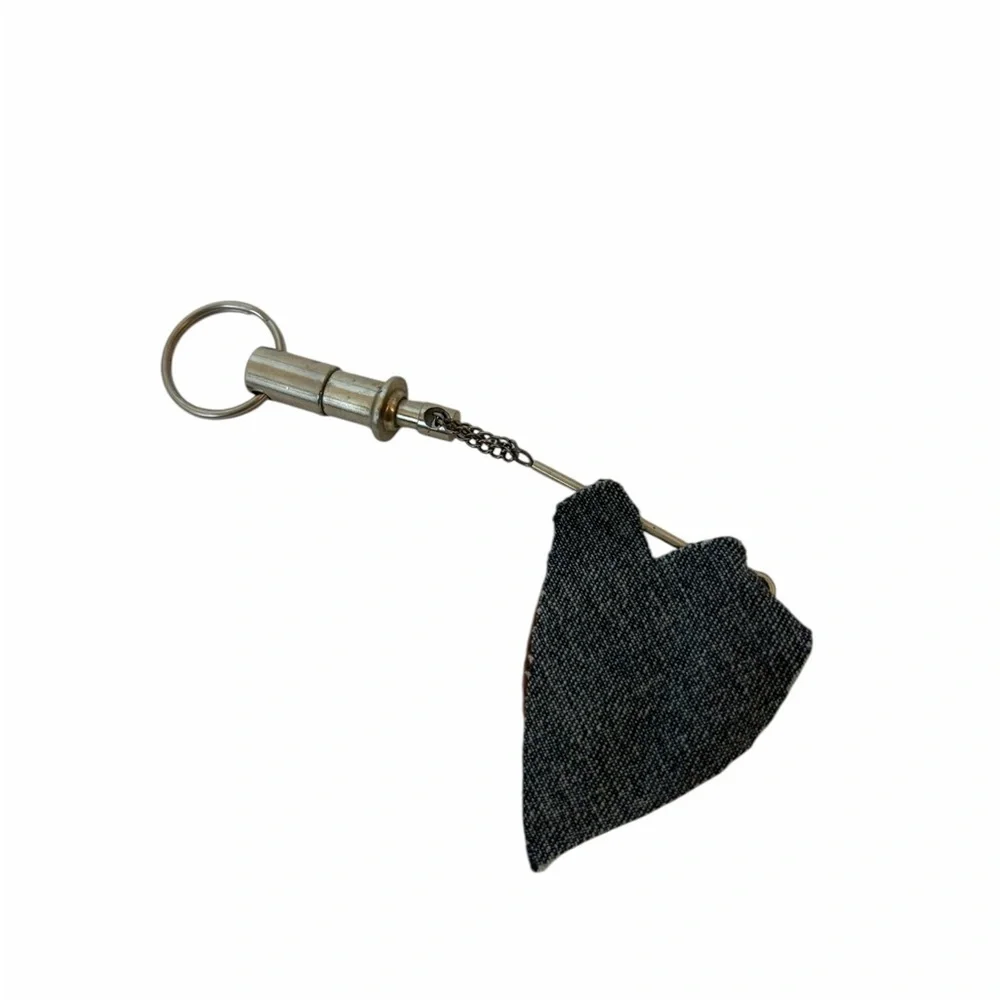 Vintage Key Charm Keychain Leather Heart Tassel Silver Tone Unique Retro
